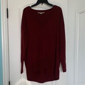Ann Taylor Loft v-neck tunic sweater S small burgundy